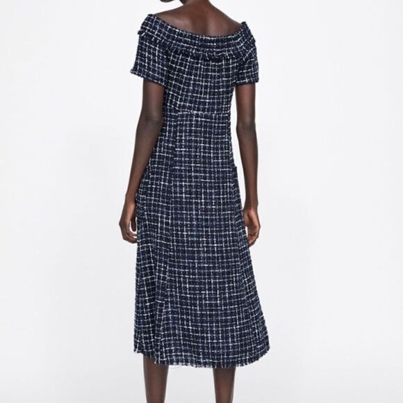 NWT Zara Tweed Navy Dress Jewel Buttons Medium - Picture 5 of 14